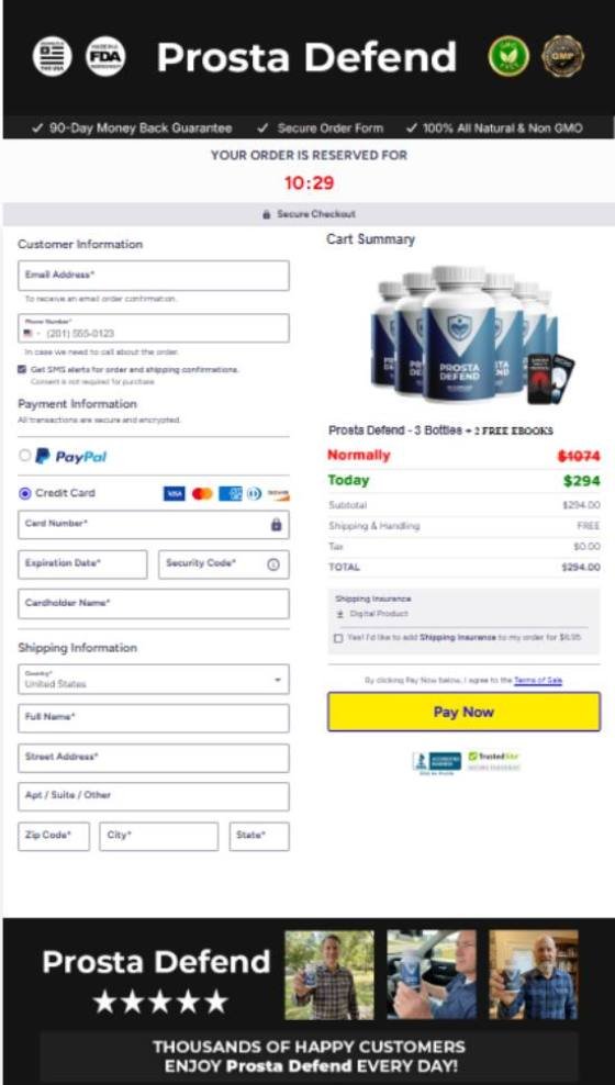 Safe and secure payment guarantee for Prosta Defend online order